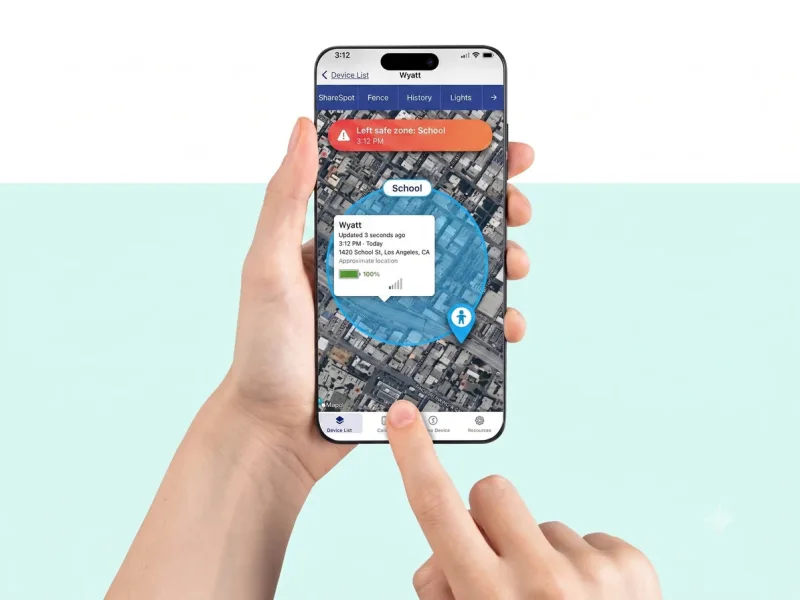 Rastreador GPS para crianças com localização em tempo real e alerta de geofencing